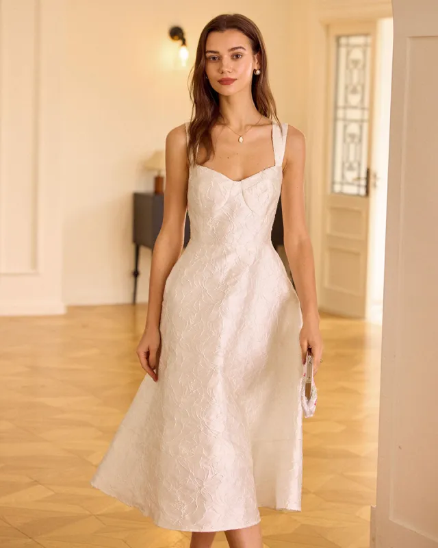 The White Sweetheart Neck Jacquard Midi Dress made by rihoas