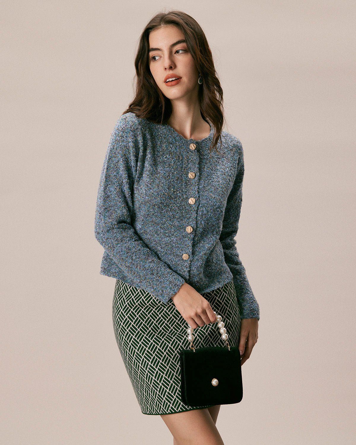 The Blue Round Neck Button Up Cardigan sold by rihoas product image thumbnail 3