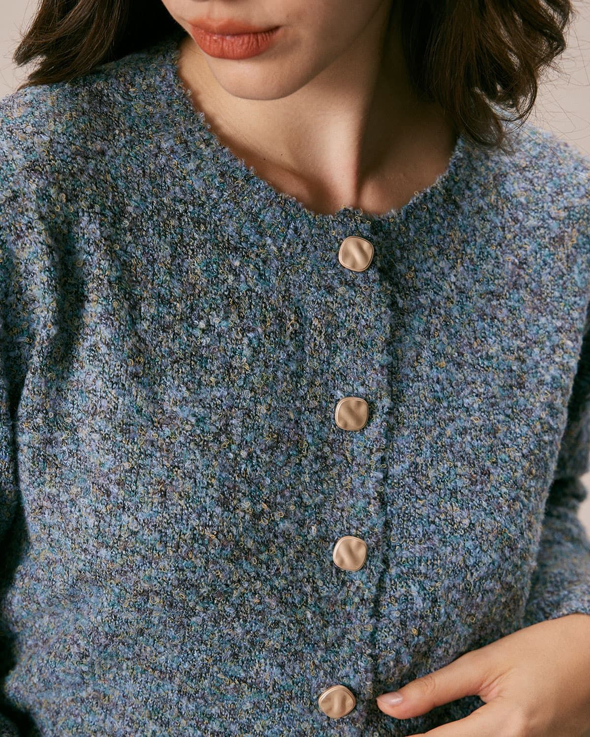 The Blue Round Neck Button Up Cardigan sold by rihoas product image thumbnail 4