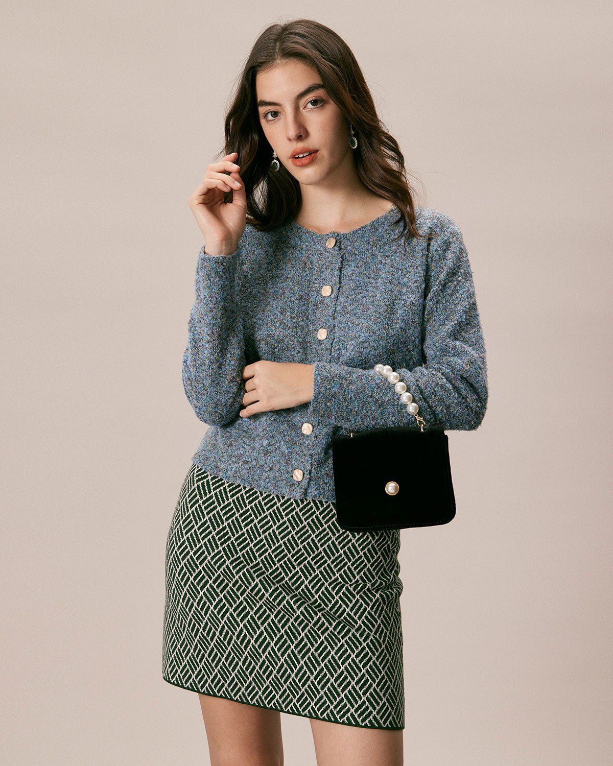 The Blue Round Neck Button Up Cardigan sold by rihoas