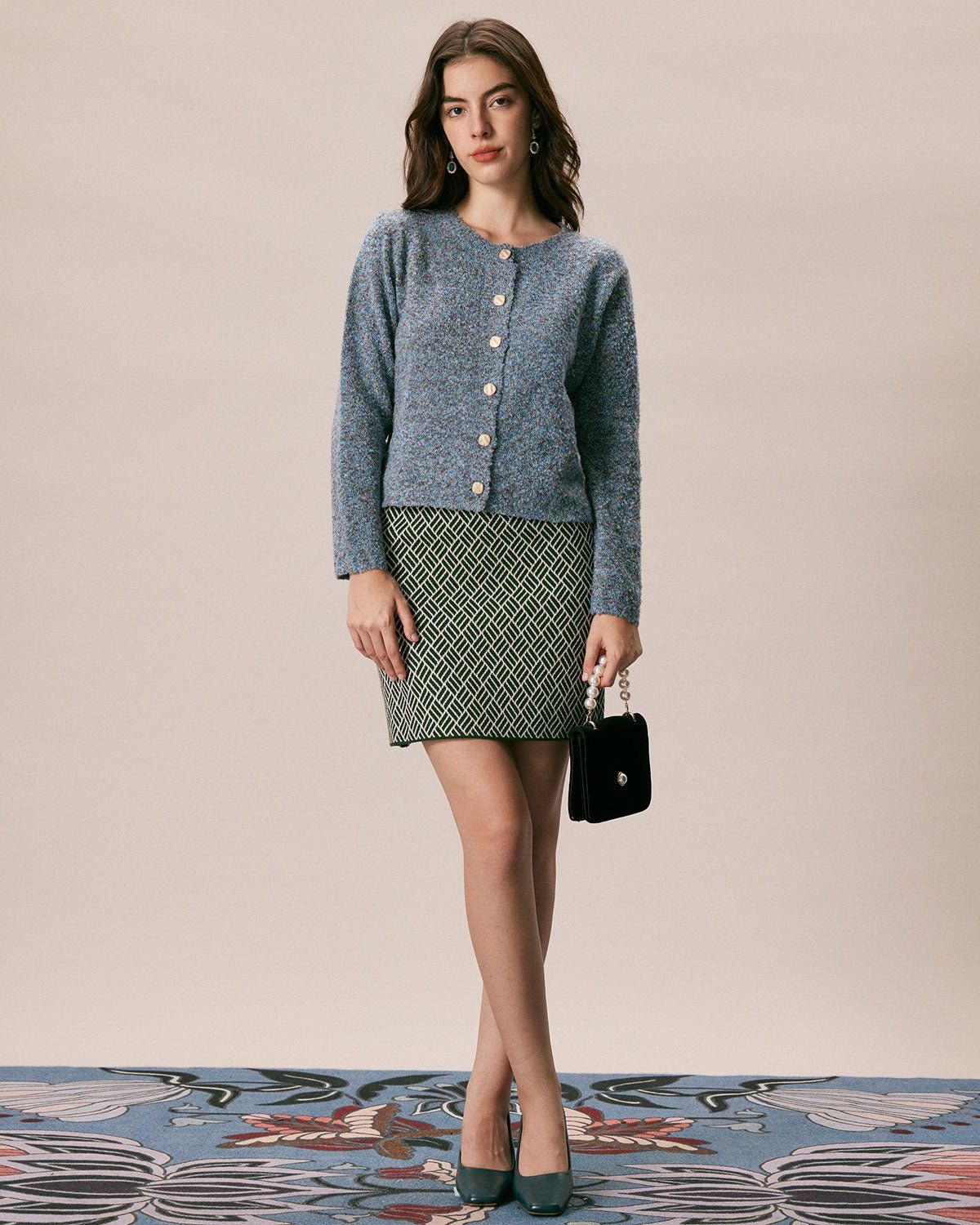 The Blue Round Neck Button Up Cardigan sold by rihoas product image thumbnail 2