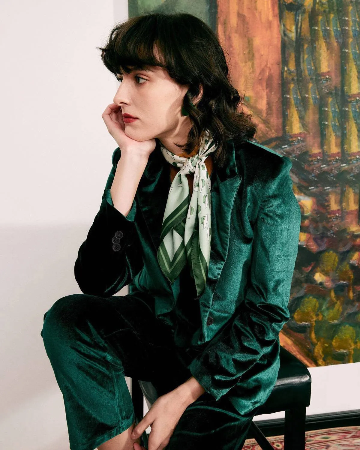 The Casual One Button Green Velvet Blazer sold by rihoas product image thumbnail 4