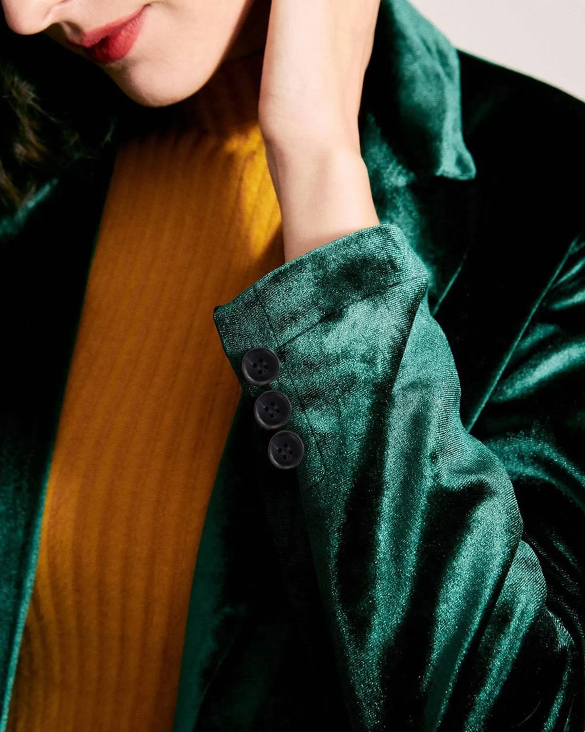 The Casual One Button Green Velvet Blazer sold by rihoas product image thumbnail 5