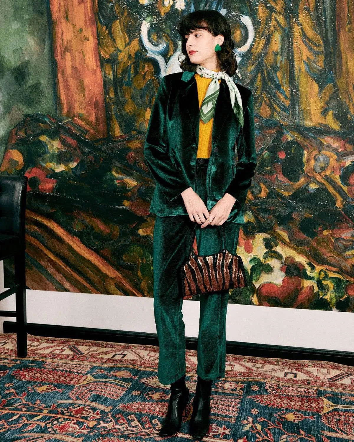 The Casual One Button Green Velvet Blazer sold by rihoas product image thumbnail 2