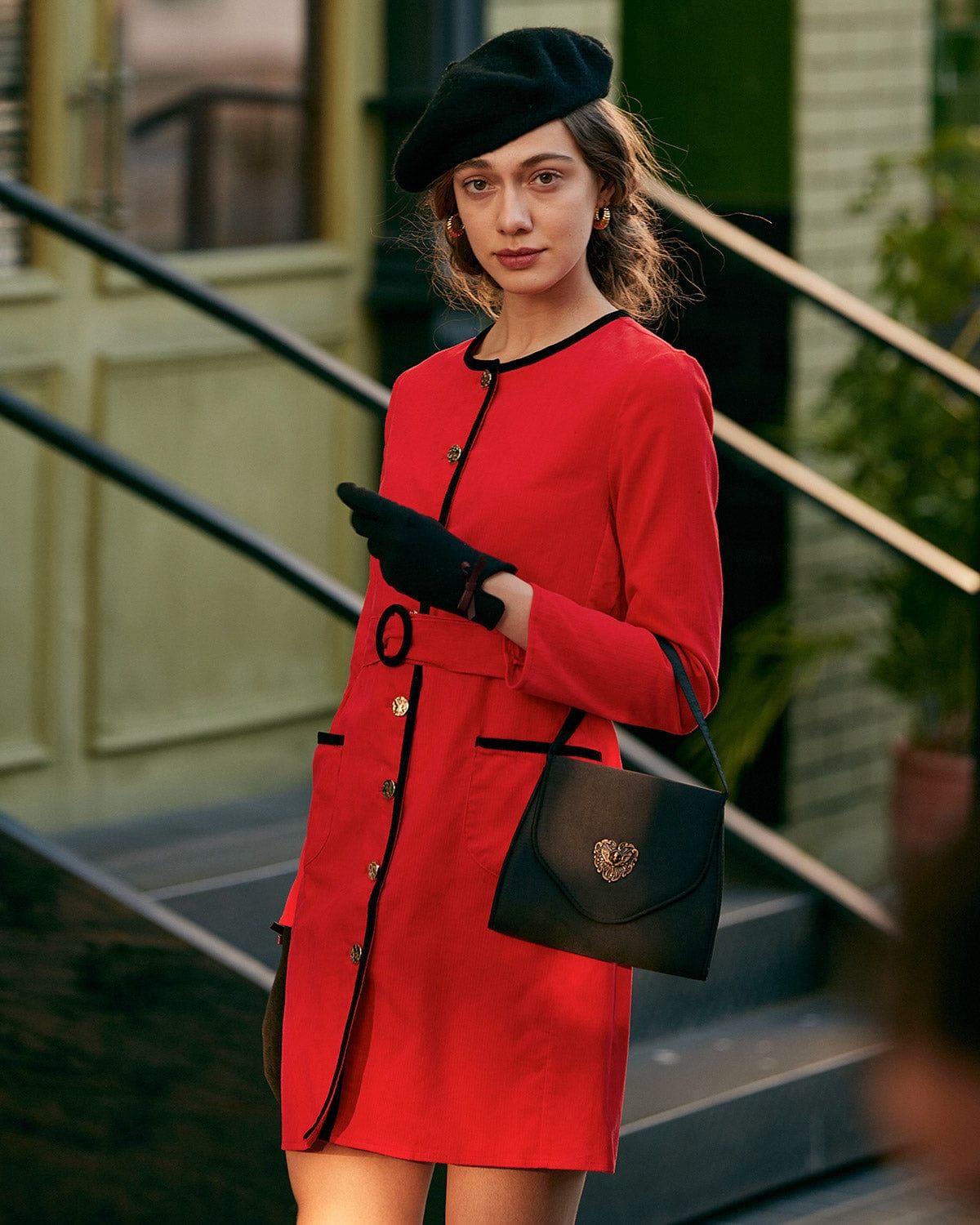 The Button Up Belted Long Sleeve Mini Dress sold by rihoas product image thumbnail 3