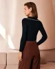 The Black Lapel Seam Colorblock Knit Top sold by rihoas