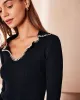 The Black Lapel Seam Colorblock Knit Top sold by rihoas