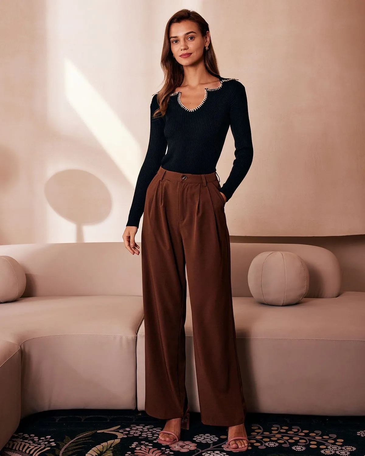 The Black Lapel Seam Colorblock Knit Top sold by rihoas product image thumbnail 2