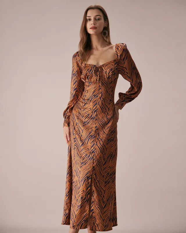 The Brown Sweetheart Neck Zebra Maxi Dress made by rihoas