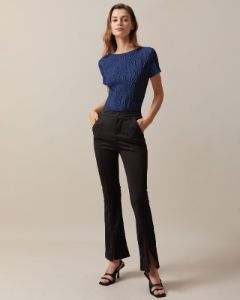 The Navy Boat Neck Water Ripple Textured Tee sold by rihoas