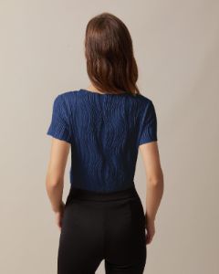 The Navy Boat Neck Water Ripple Textured Tee sold by rihoas