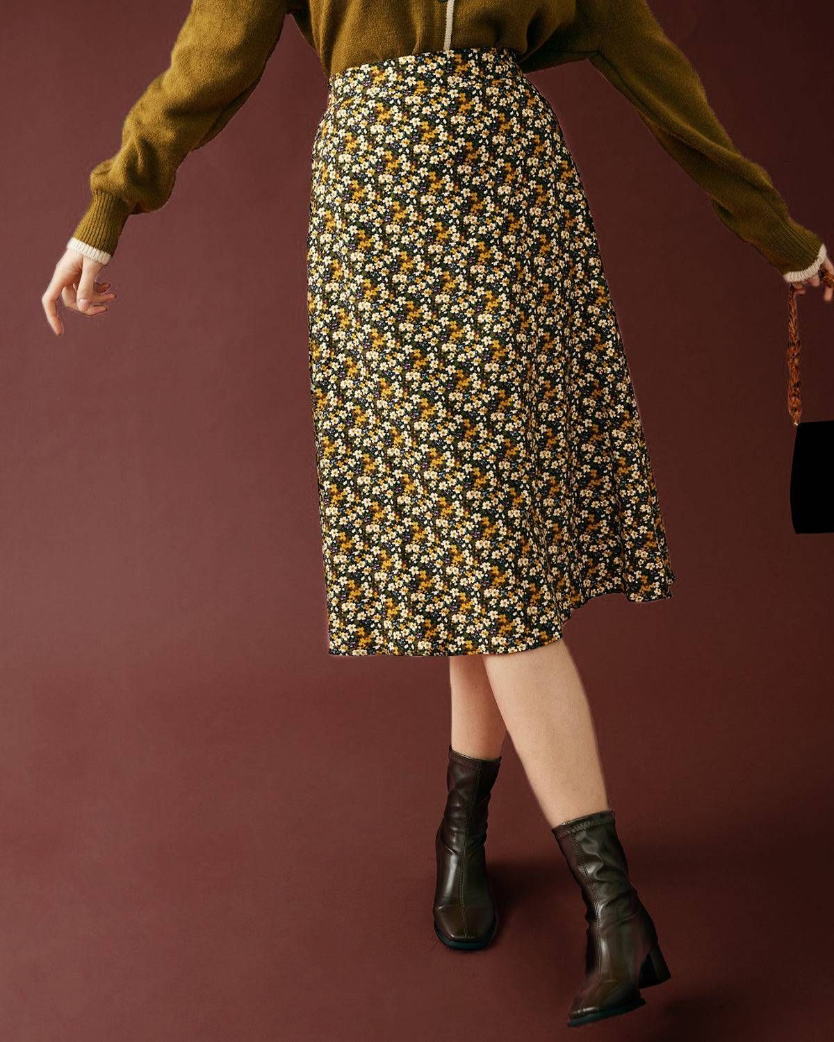 The Floral A-line Midi Skirt sold by rihoas