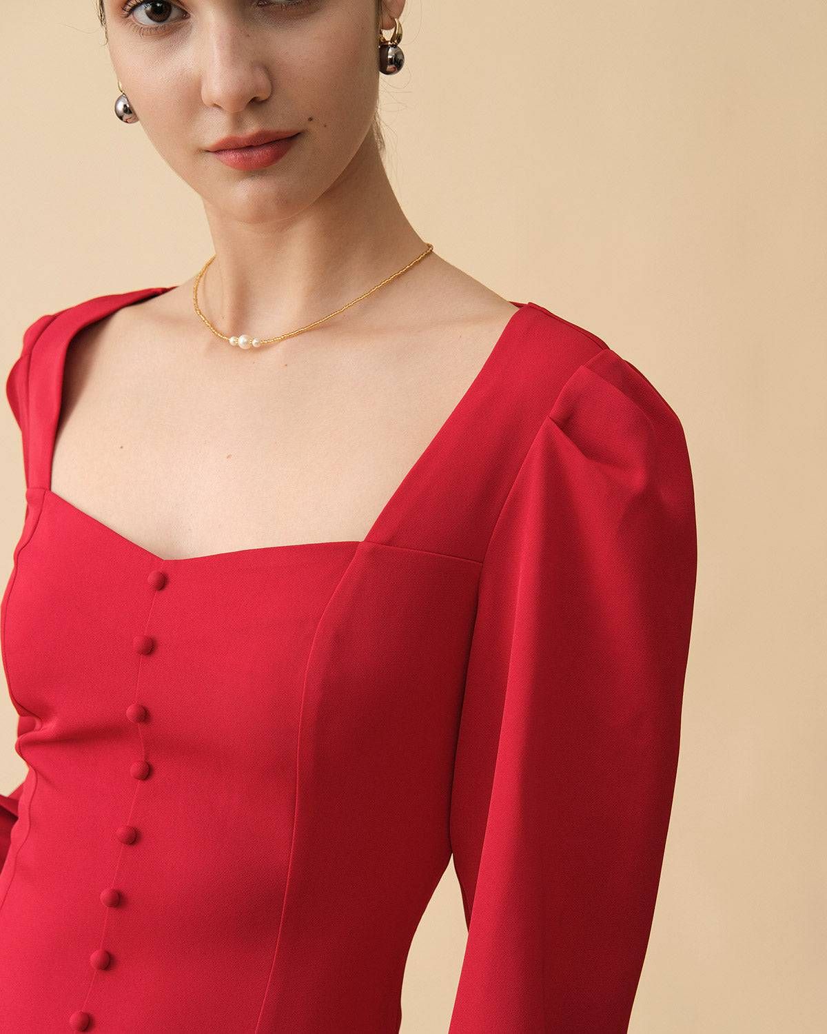 The Ruffle Hem Long Sleeve Midi Dress sold by rihoas product image thumbnail 2