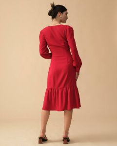 The Ruffle Hem Long Sleeve Midi Dress sold by rihoas