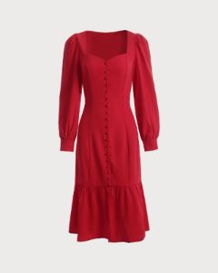 The Ruffle Hem Long Sleeve Midi Dress sold by rihoas