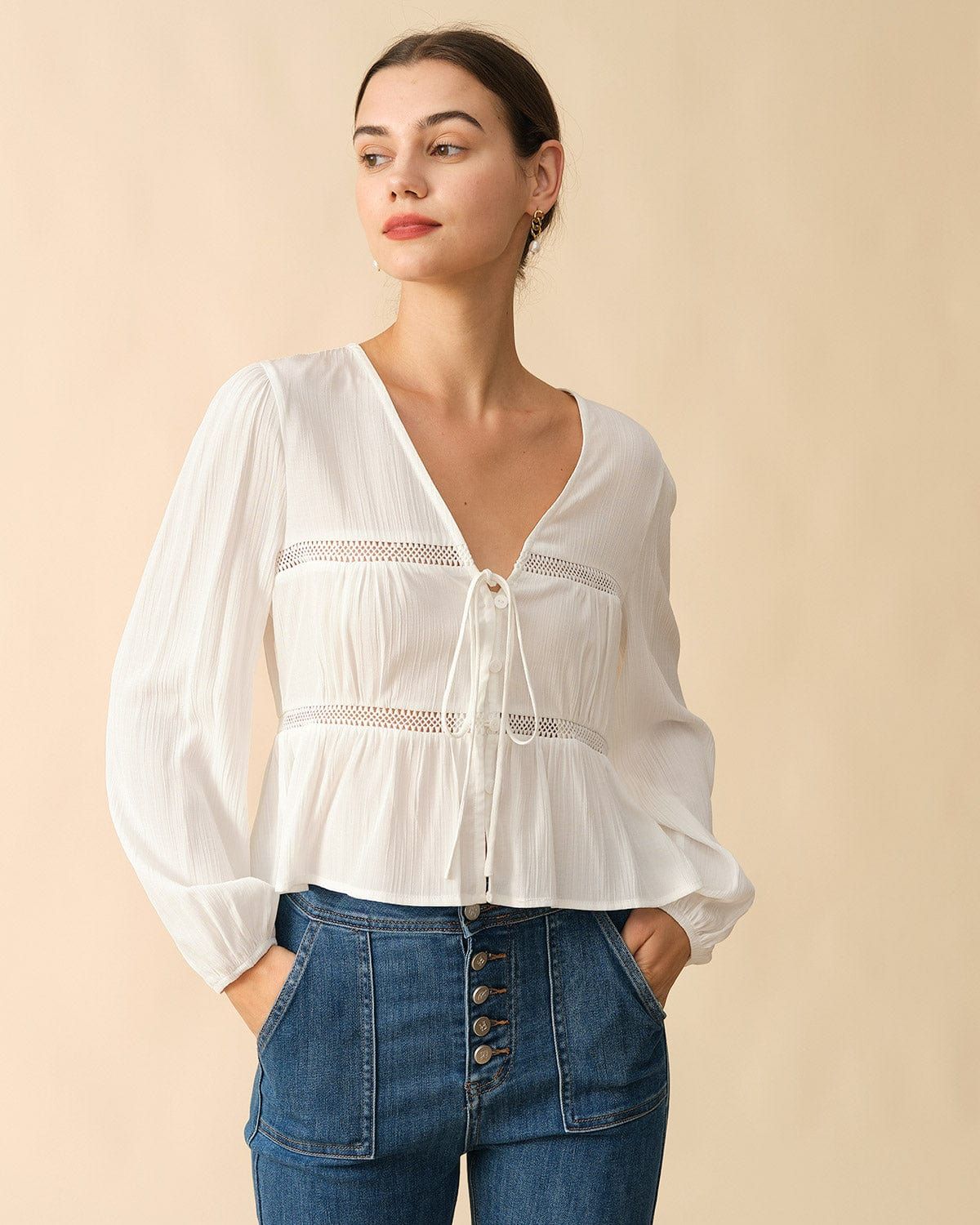The Spliced Tie Front Cutout Blouse sold by rihoas product image thumbnail 3