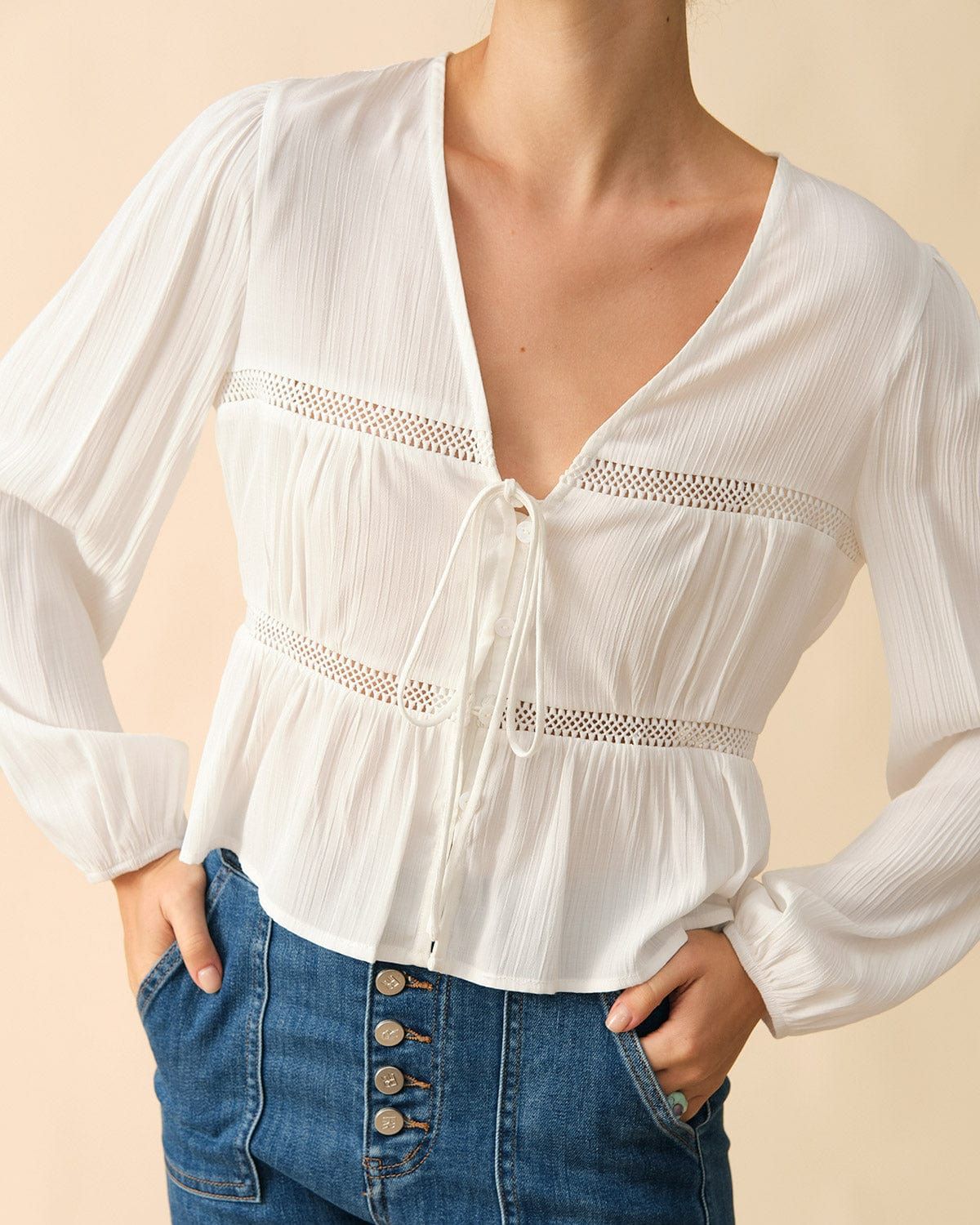 The Spliced Tie Front Cutout Blouse sold by rihoas product image thumbnail 2