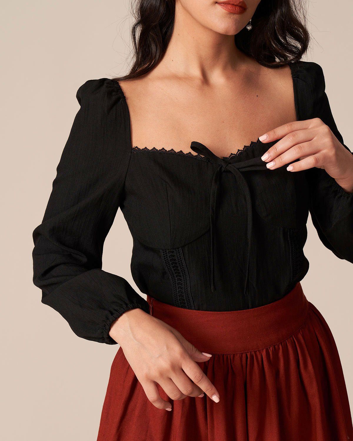 The Black Sweetheart Neck Lace Trim Blouse sold by rihoas product image thumbnail 3