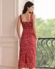 The Red Sweetheart Neck Floral Lace Trim Midi Dress sold by rihoas