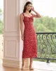 The Red Sweetheart Neck Floral Lace Trim Midi Dress sold by rihoas