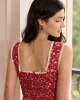 The Red Sweetheart Neck Floral Lace Trim Midi Dress sold by rihoas