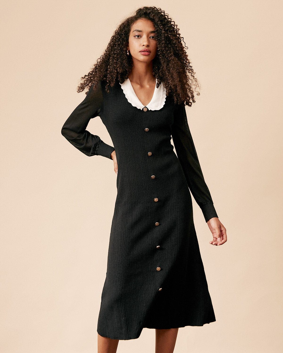 The Color Block Long Sleeve Knit Midi Dress sold by rihoas