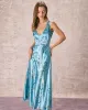The Blue V Neck Floral Satin Maxi Dress sold by rihoas