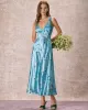 The Blue V Neck Floral Satin Maxi Dress sold by rihoas