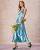 The Blue V Neck Floral Satin Maxi Dress sold by rihoas