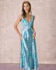 The Blue V Neck Floral Satin Maxi Dress sold by rihoas