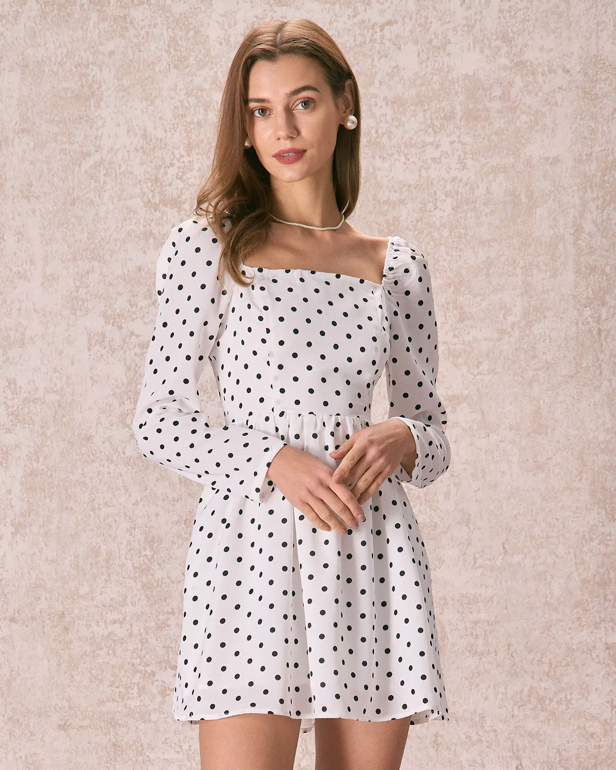 The White Square Neck Polka Dot Mini Dress sold by rihoas