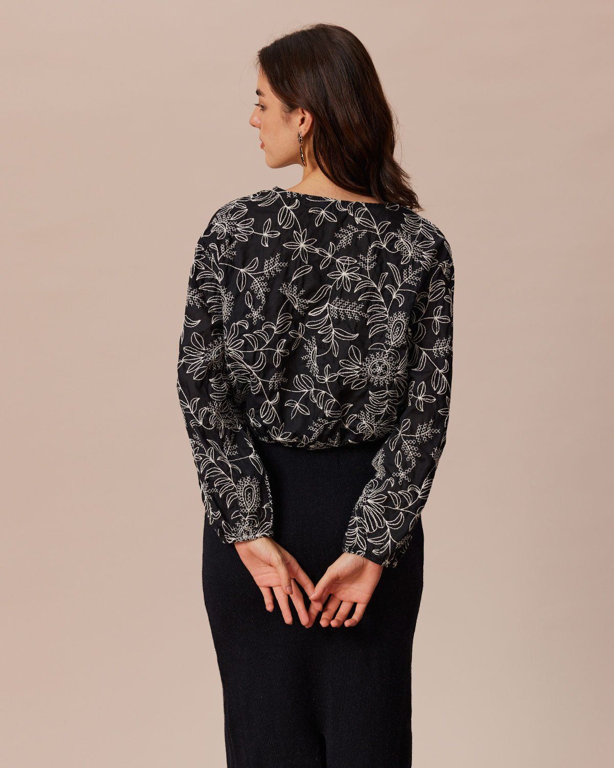 The Black Round Neck Embroidery Blouse sold by rihoas product image thumbnail 5