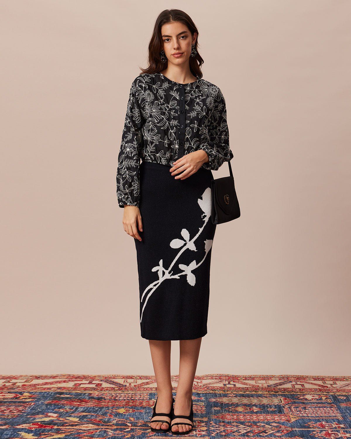 The Black Round Neck Embroidery Blouse sold by rihoas product image thumbnail 2