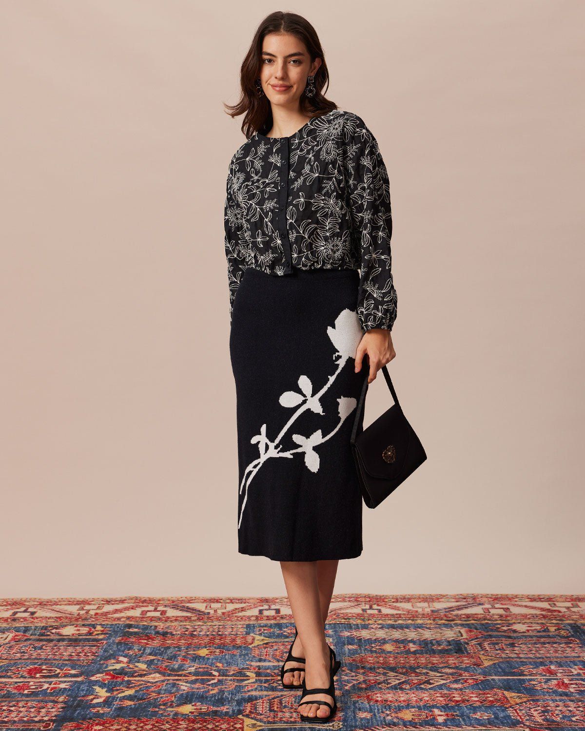 The Black Round Neck Embroidery Blouse sold by rihoas product image thumbnail 3