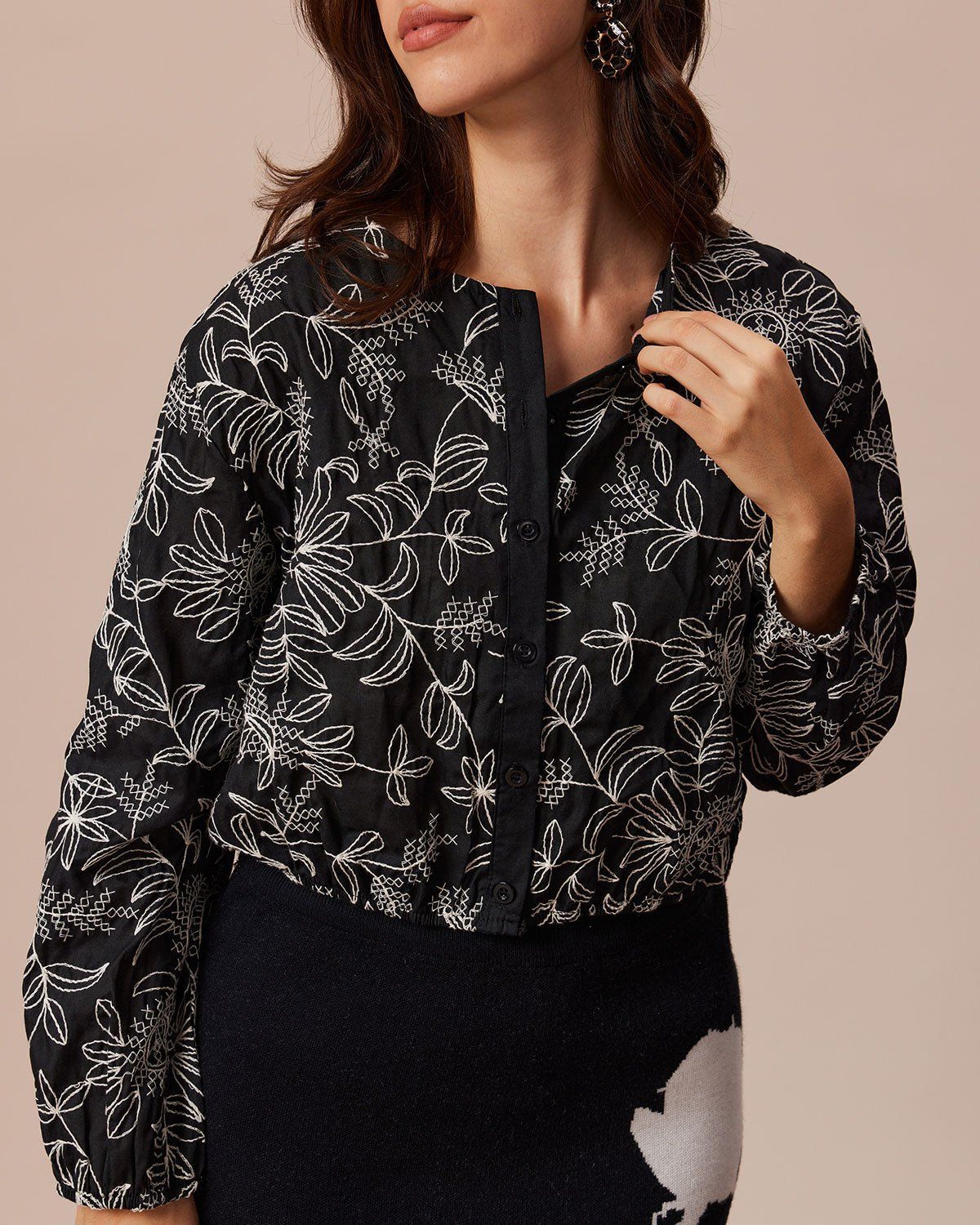 The Black Round Neck Embroidery Blouse sold by rihoas product image thumbnail 4