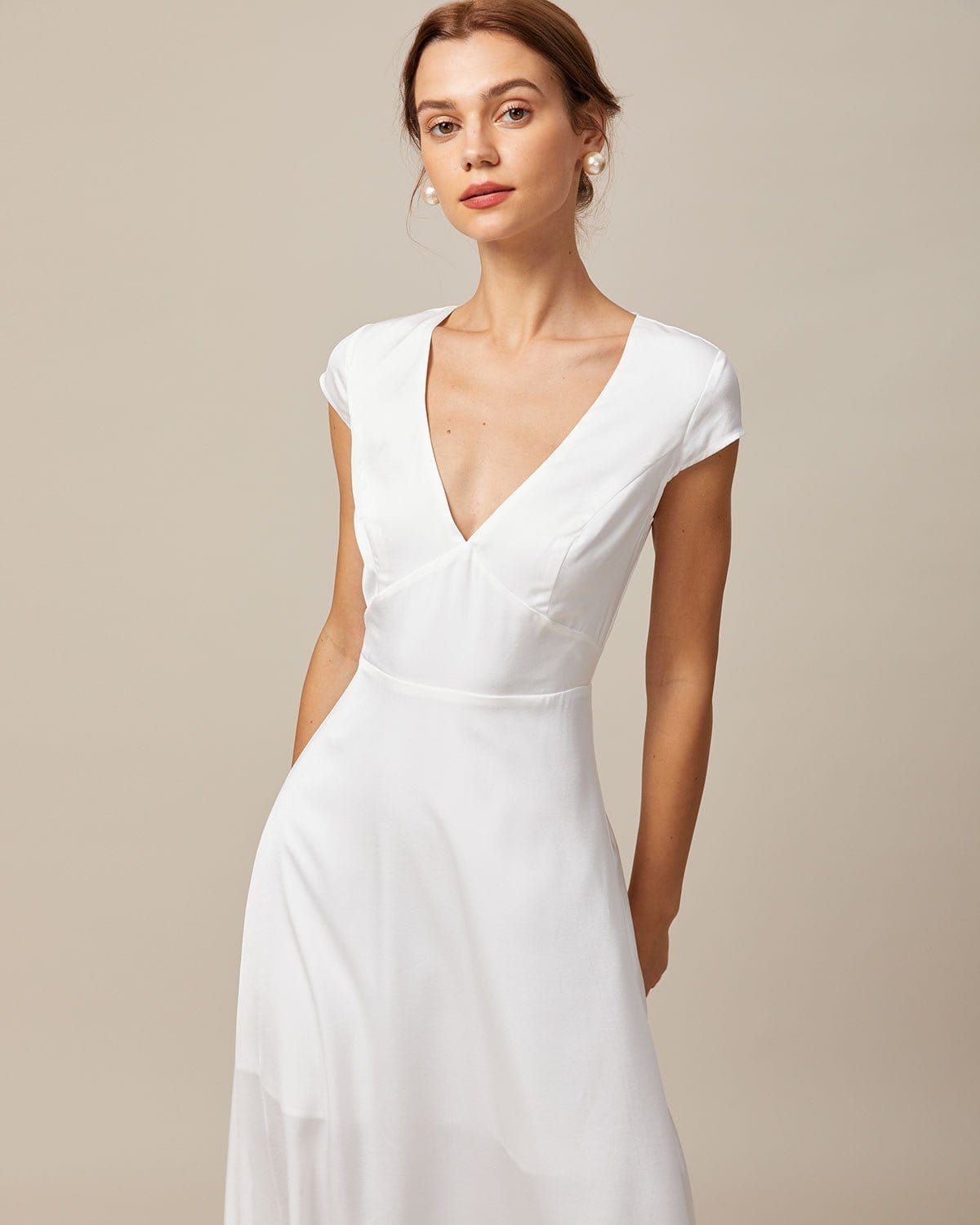 The White V Neck Cut Out Satin Maxi Dress sold by rihoas product image thumbnail 3