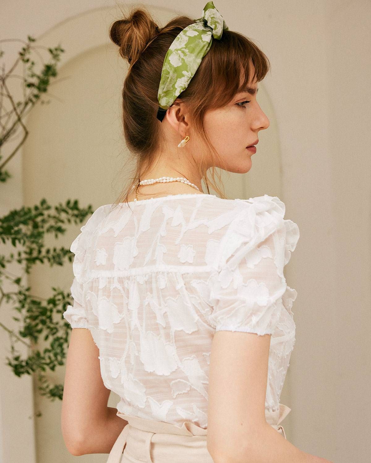 The See-through Jacquard Ruffle Blouse sold by rihoas product image thumbnail 4