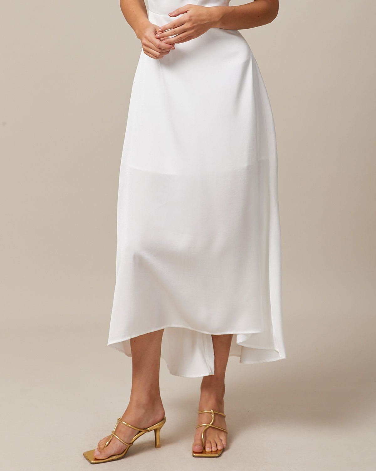 The White V Neck Cut Out Satin Maxi Dress sold by rihoas product image thumbnail 4