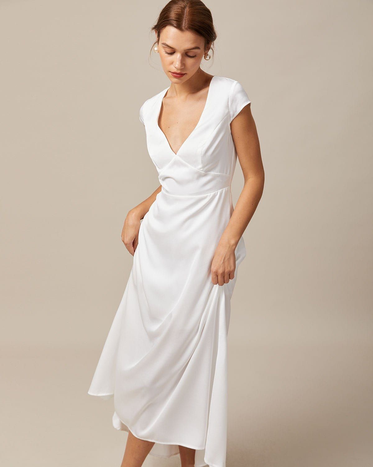 The White V Neck Cut Out Satin Maxi Dress sold by rihoas product image thumbnail 2
