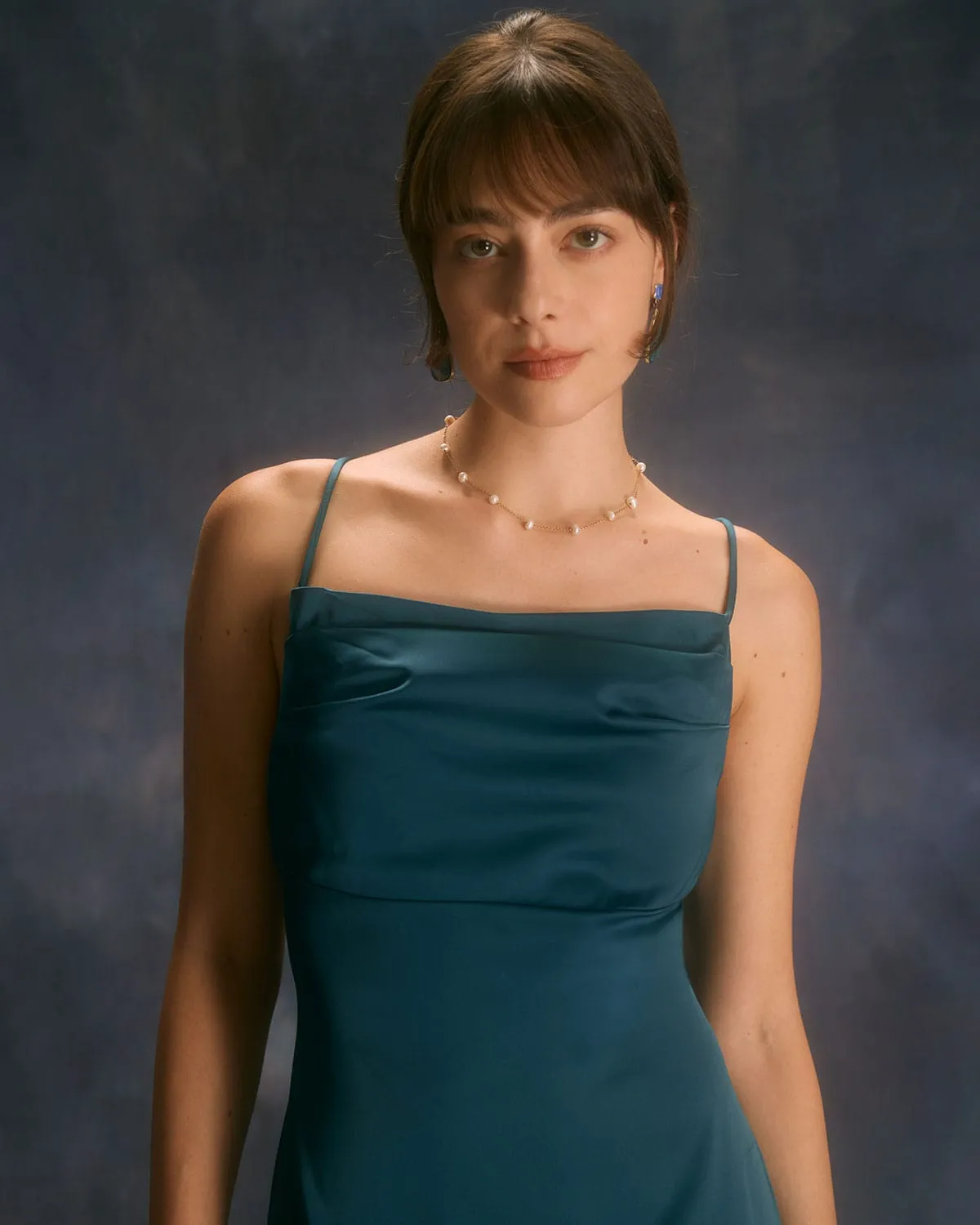 The Navy Square Neck Satin Slip Maxi Dress sold by rihoas product image thumbnail 3