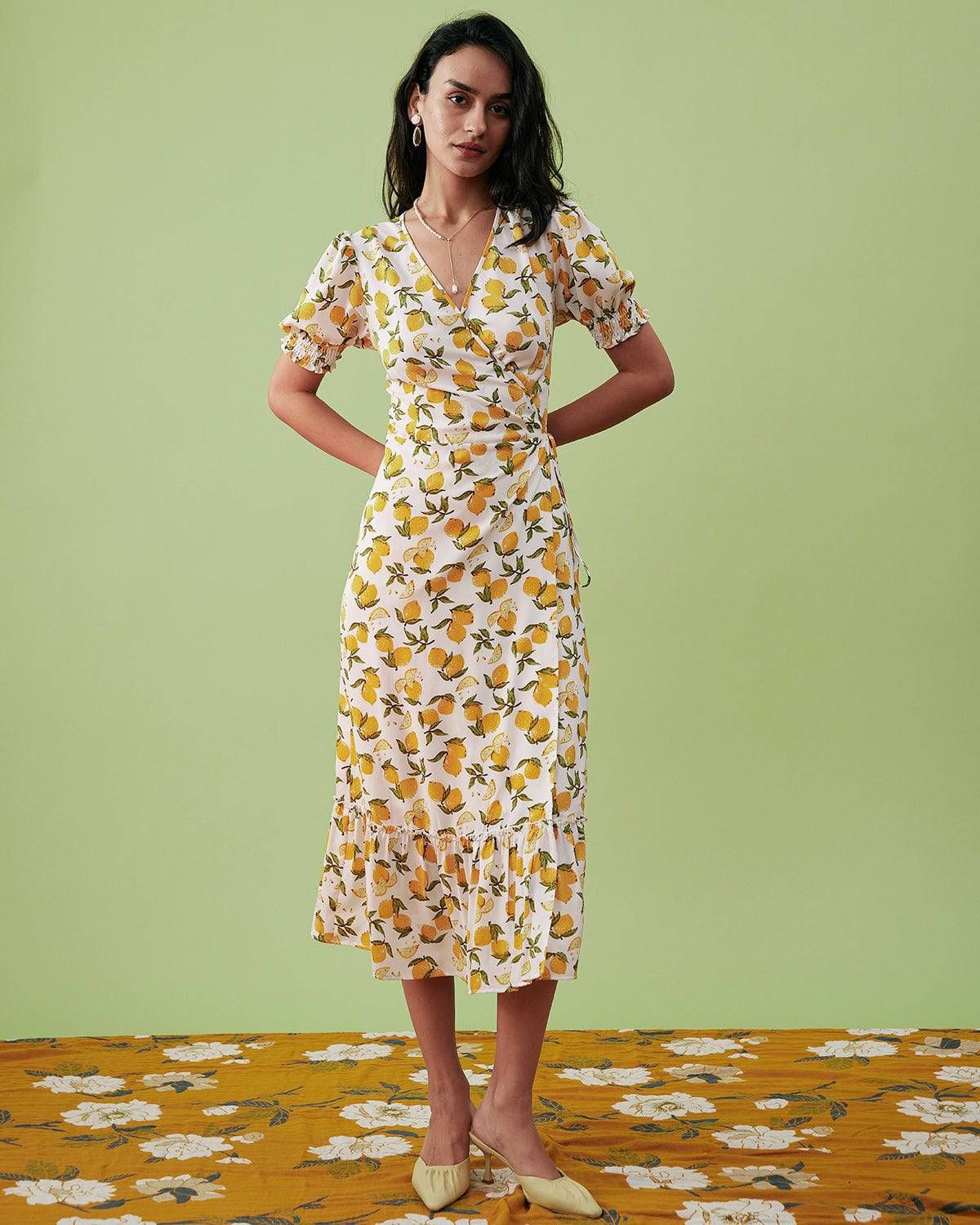 The Orange Fruit Print Wrap Midi Dress sold by rihoas