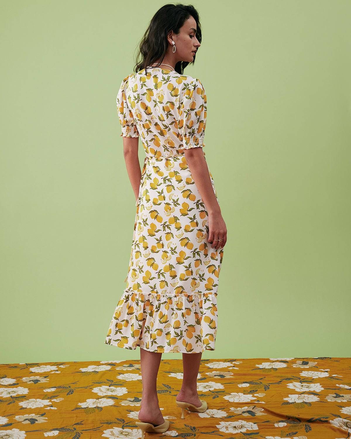 The Orange Fruit Print Wrap Midi Dress sold by rihoas product image thumbnail 5