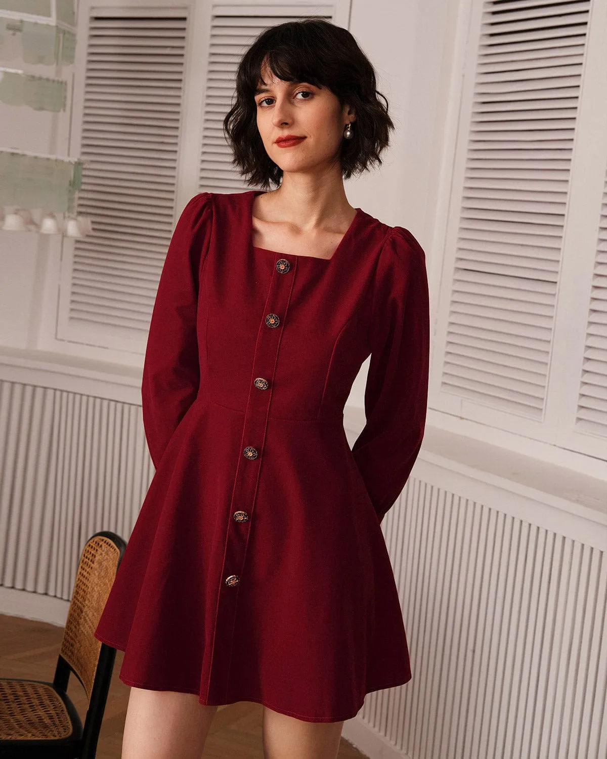 The Solid Square Neck Velvet Mini Dress sold by rihoas