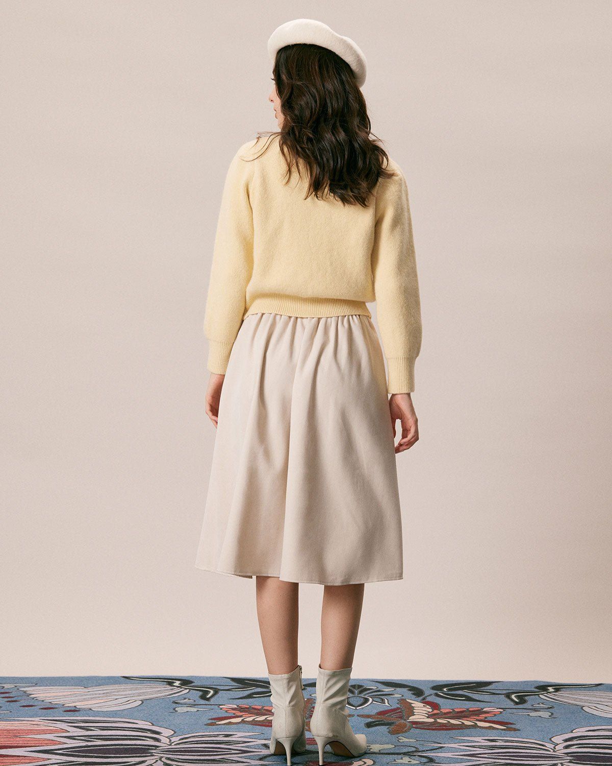 The Beige High Waisted Button Midi Skirt sold by rihoas product image thumbnail 3