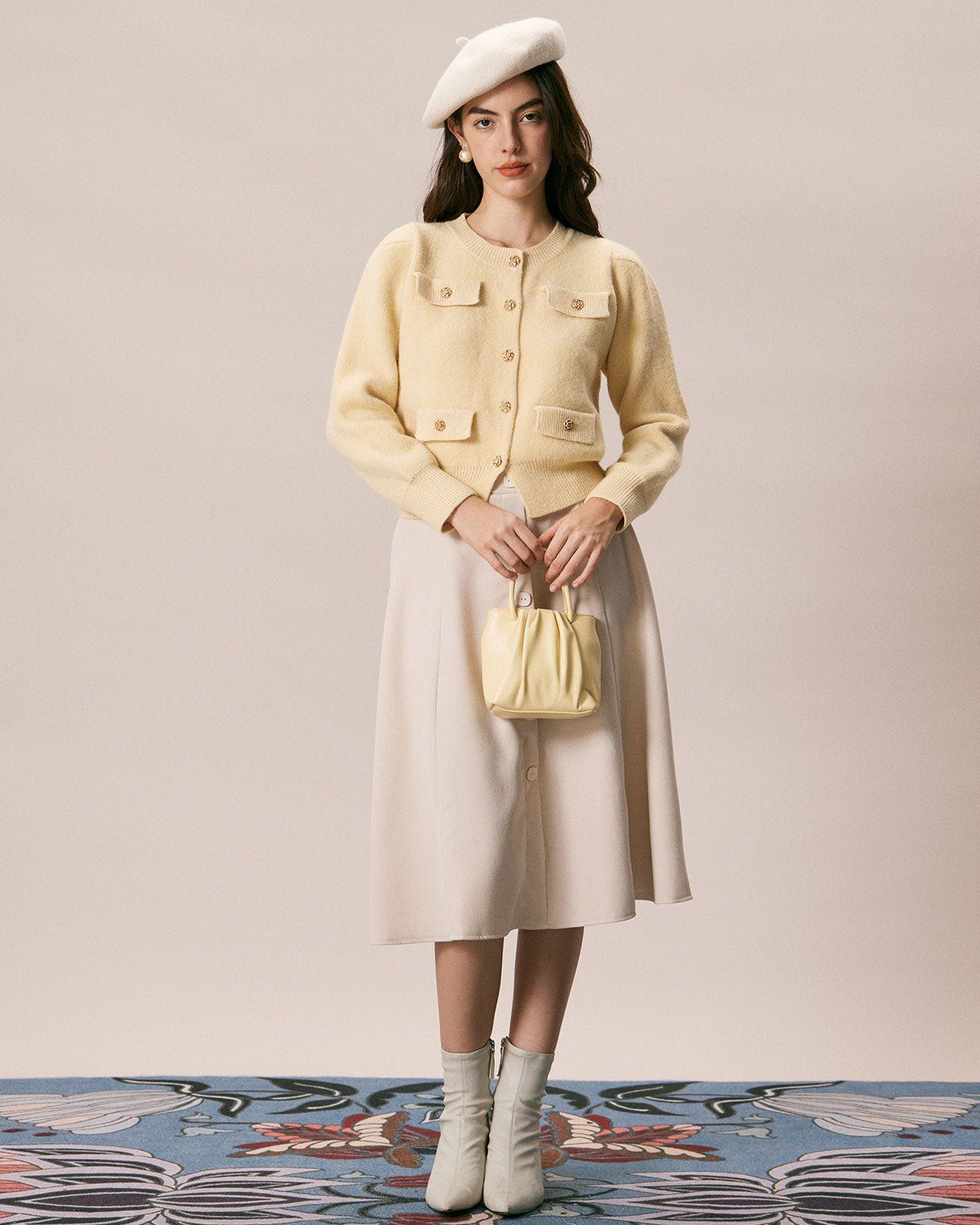 The Beige High Waisted Button Midi Skirt sold by rihoas product image thumbnail 2