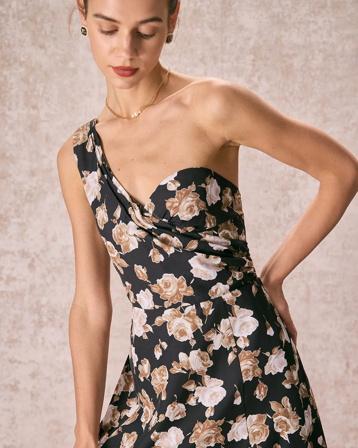 The Black One Shoulder Floral Maxi Dress sold by rihoas