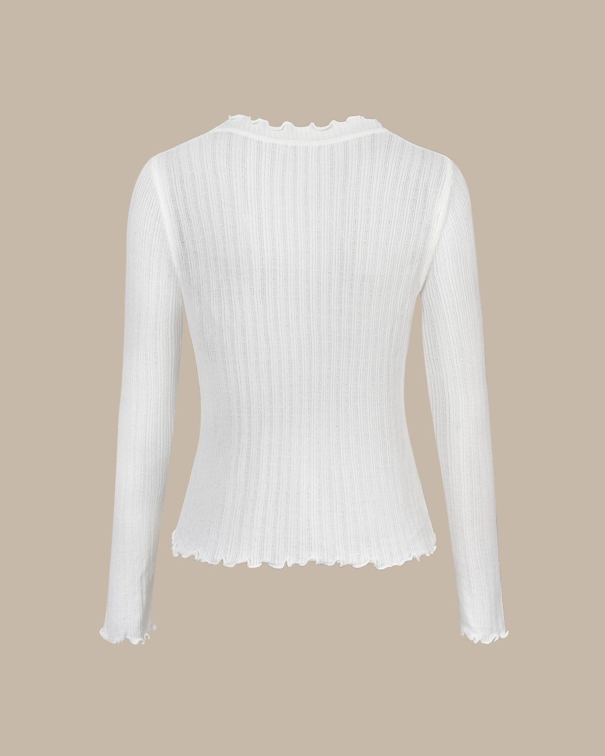 The White V Neck Frill Trim Button Knit Top sold by rihoas product image thumbnail 9