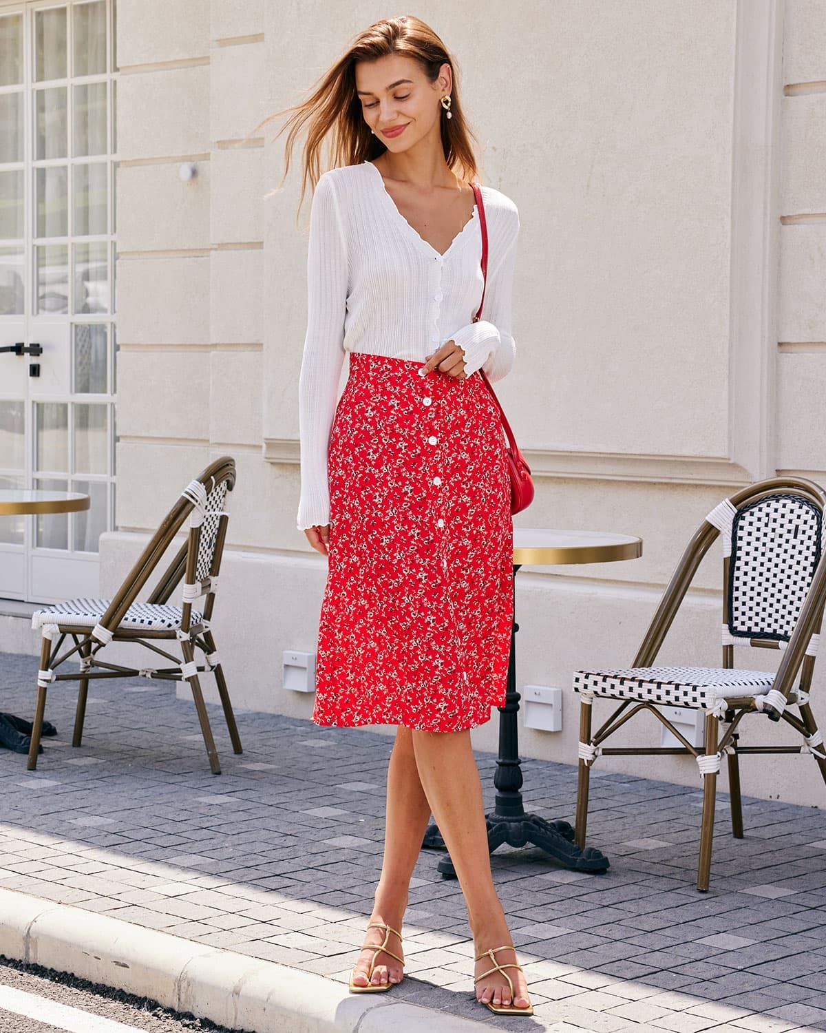 The White V Neck Frill Trim Button Knit Top sold by rihoas