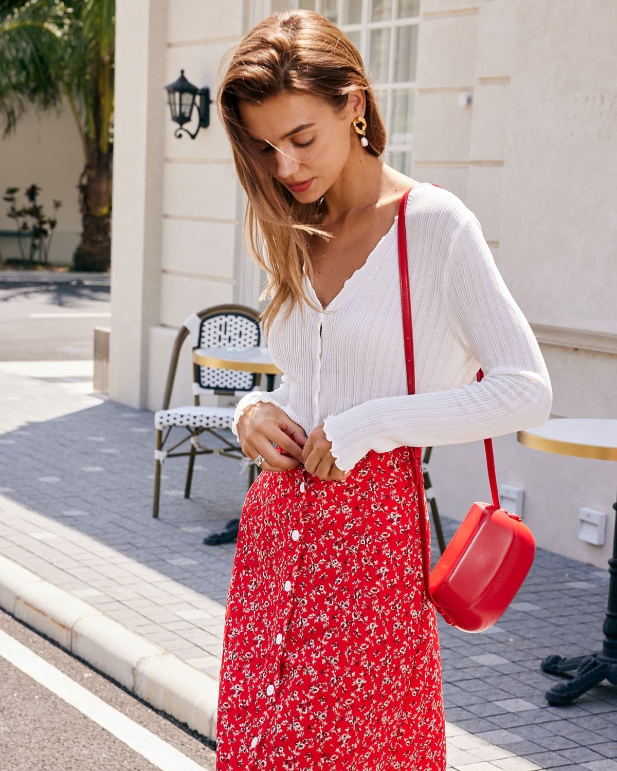 The White V Neck Frill Trim Button Knit Top sold by rihoas product image thumbnail 3