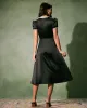 The Black V-Neck Lace Trim Satin Midi Dress sold by rihoas